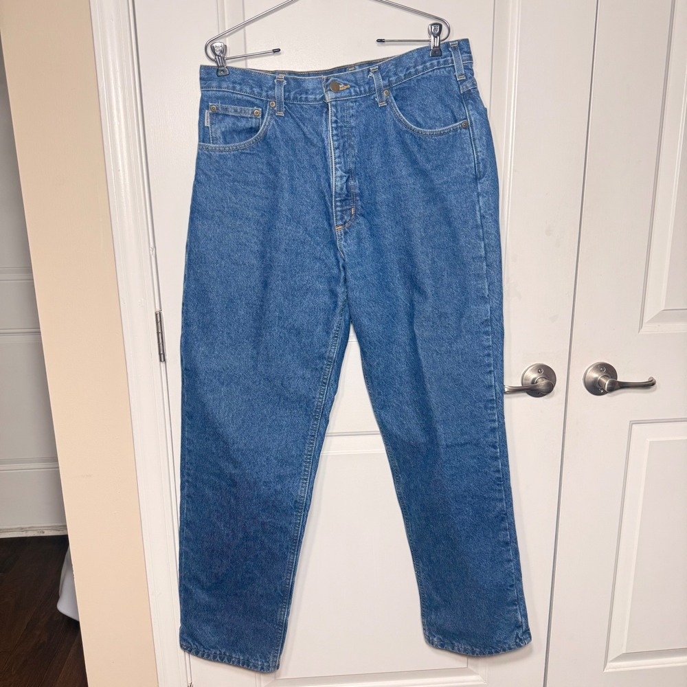 Carhartt Relaxed Fit Flannel Lined Jeans 36x32 Blue Denim Workwear - Picture 4 of 14